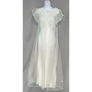 VTG Nylon Gilead Set Sheer CHIFFON Babydoll GOWN Peignoir LACE Ruffle Romantic M